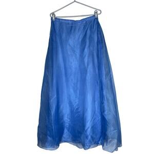 Vintage Blue Shimmery Chiffon Line Maxi Skirt Womens Large Mermaid Evening Party